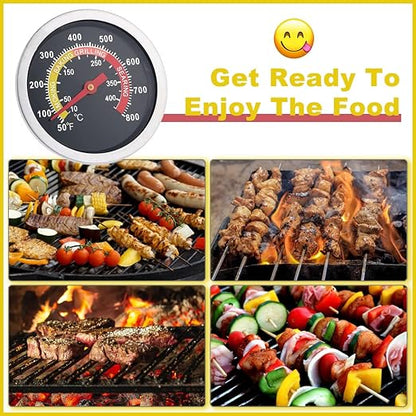 2 3/8" Face 800F Charcoal BBQ Thermometer, Barbecue Temperature Gauge Grill Pit Wood Smoker Outdoor Meat Beef Pork Lamb Cooking Heating Camping Replacement Parts