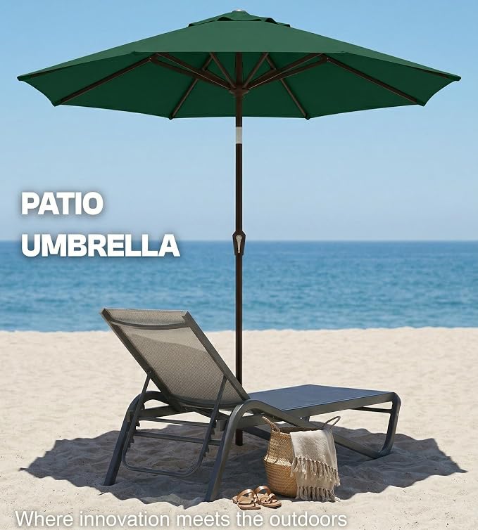 PatioKingdom Auto-Tilt 9FT Patio Umbrella Outdoor with 8 Sturdy Fiberglass Ribs,Market Table Umbrella for Pool,Backyard,Deck and Garden