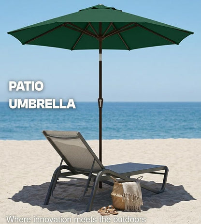 PatioKingdom Auto-Tilt 9FT Patio Umbrella Outdoor with 8 Sturdy Fiberglass Ribs,Market Table Umbrella for Pool,Backyard,Deck and Garden