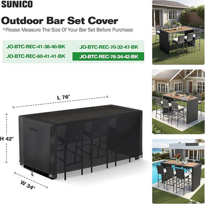 7 Piece Outdoor Bar Height Dining Set Cover with Split Zipper, Heavy Duty 600D Oxford Fabric Outdoor Bar Cover for 6 Person 76'' Long Outdoor Wicker Bar Height Dining Set, 76"L x 34"W x 42"H
