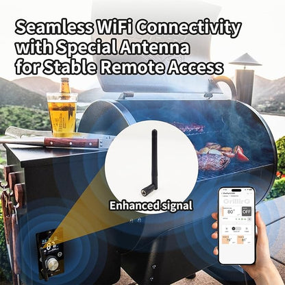 Universal WiFi PID Smart Grill Controller Upgrade Kit for Pit Boss, Traeger, Z Grills & Asmoke Pellet Smokers, APP-Enabled Temperature Control Board with 1 Hot Rod, 180°F-500°F, 1°F Steps