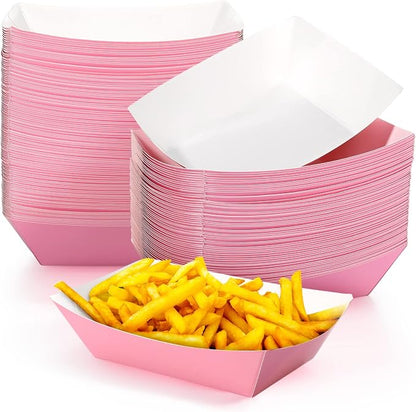 100 Pcs 2lb Paper Food Trays Boat Nacho Boats for Hot Dogs, Pink | Grease-Resistant, Disposable Kraft Paper Boat for Tacos Concession, Food Trucks, Birthday, Wedding, Christmas, Halloween