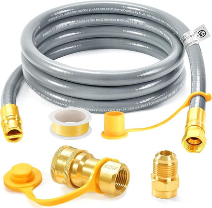 GasSaf 8 FT 1/2" ID Natural Gas Grill Hose with Quick Connect Fitting, Natural Gas Conversion Kit Suitable for Gas Grill, Generator, Patio Heater and More (with Sealing Tape)