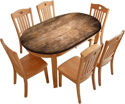 Rustic Oval Wood Grain Table Cloths, Planks Elastic Edged Polyester Fitted Cover, Fits Tables up to 54'' W x 76'' L for Kitchen Dining, Party, Holiday, Christmas Decor, Brown