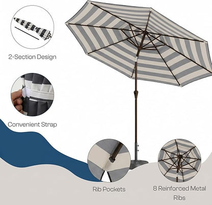 Outdoor Patio Umbrella, 2 Tiers Market Table Umbrella with 8 Sturdy Ribs, Push Button Tilt and Crank, UPF50+ UV Protection for Deck, Pool, Garden and Backyard