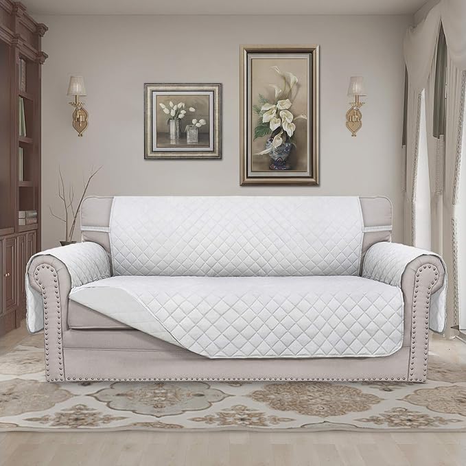Easy-Going Reversible Couch Cover, 2 Cushion Sofa, White/White | Oversized Loveseat Slipcover For Dogs, Water Resistant Mat, Living Room, Non-Slip Sofa Cover, Pet Friendly