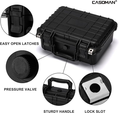 CASOMAN Water-proof and Dust-proof Protective Sturdy Plastic Storage Case with Cush-Proof Sponge and Customizable Foam, IP67 Water Proof Grade, 13.4" X 11.6" X 6"