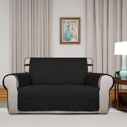 PureFit Reversible Quilted Couch Covers for Dogs Loveseat Sofa Cover 46.5” | Black/Beige, Water Resistant Couch Protector, Washable Pet Couch Cover with Non Slip and Elastic Straps For Kids