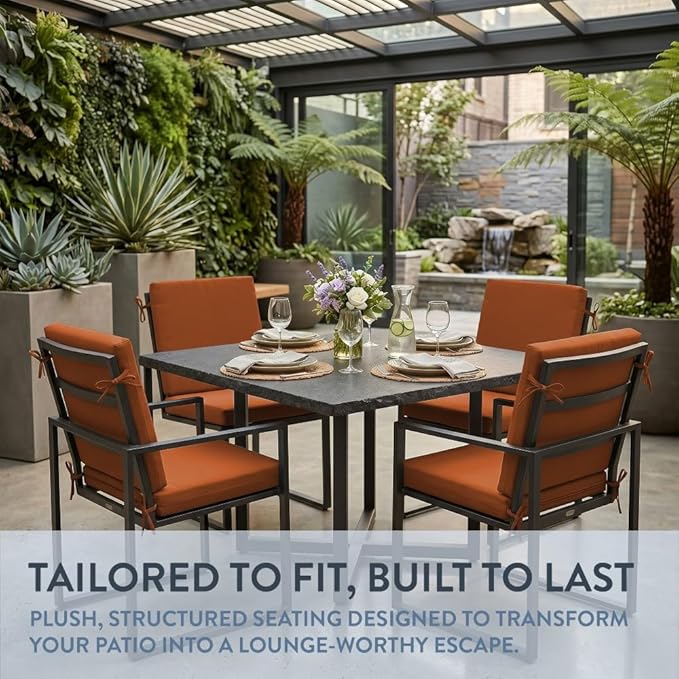 California Umbrella Outdoor Dining Chair, Set of 4 Patio Seat Cushions, 20 x 40 Inch, Premium Outdoor Memory Foam, Fade Resistant, Sunbrella Fabric, Fabric Ties, Tuscan
