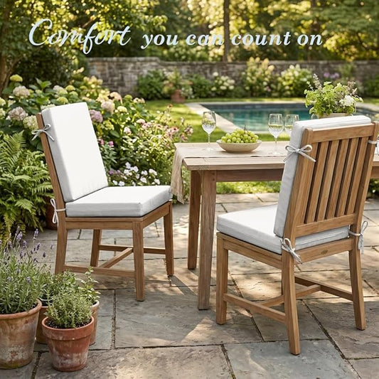 California Umbrella Outdoor Dining Chair, Set of 2 Patio Seat Cushions, 20 x 40 Inch, Premium Outdoor Memory Foam, Fade Resistant, Sunbrella Fabric, Fabric Ties, Natural
