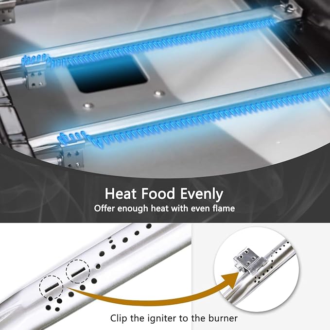 Criditpid Grill Replacement Parts for Nexgrill 720-0882A 720-0882AE 730-0882 730-0882AE, Grill Heat Plates, Burner Tubes, Igniter & Cast Iron Grates for Nexgrill Evolution Infrared Plus 5-Burner Grill