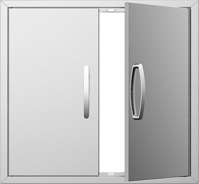 Outdoor Kitchen Doors 28W x 23H Inch, Double BBQ Access Doors 304 Stainless Steel Doors for Outdoor Kitchen Cabinet Grill Station or BBQ Island