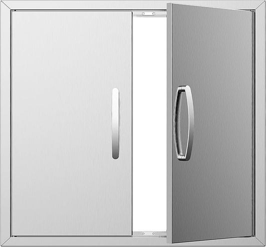 Outdoor Kitchen Doors 28W x 23H Inch, Double BBQ Access Doors 304 Stainless Steel Doors for Outdoor Kitchen Cabinet Grill Station or BBQ Island