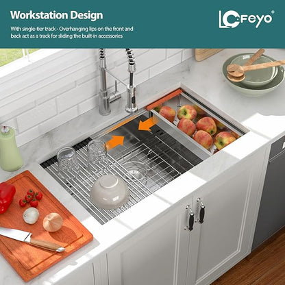 30x19 In Undermount Kitchen Sink Workstation 304 Stainless Steel 16 Gauge Handmade Under Counter Single Bowl Modern Deep Kitchen Sink Basin,LOF-B9991