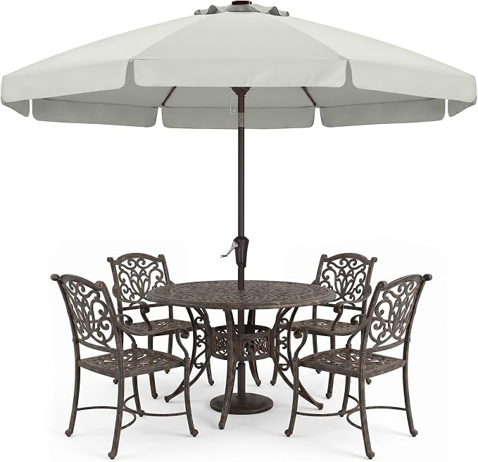 ABCCANOPY 11FT Scalloped Patio Umbrella Table Market Umbrella, Light Beige | Durable 8 Sturdy Fiberglass Ribs, Push Button Tilt and Crank, UV Protection Waterproof Outdoor Umbrella, Valance Style
