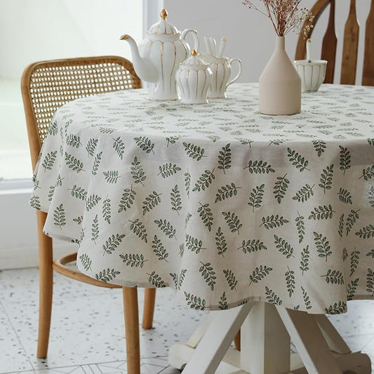 YiHomer Pastoral Round Tablecloth - 60 Inch Dia. Table Cloth - Washable Table Cover with Dust-Proof Wrinkle Resistant for Restaurant, Picnic, Bistro, Indoor and Outdoor Dining, Green Leaf