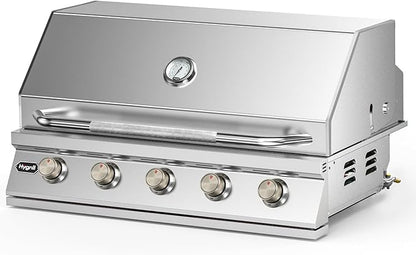 Hygrill STD Series 40-Inch Built In Grill, Stainless Steel 5-Burner Grill Head for Outdoor Kitchen, Natural Gas