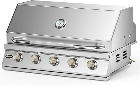 Hygrill STD Series 40-Inch Built In Grill, Stainless Steel 5-Burner Grill Head for Outdoor Kitchen, Natural Gas