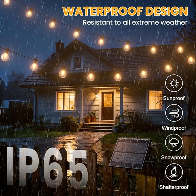 31FT Solar String Lights Outdoor Waterproof IP65 with USB-Charging , Solar Powered LED Patio Lights with 15+1 Shatterproof G40 Globe Bulbs, Hanging Lights for Outside Backyard Garden Bistro Gazebo