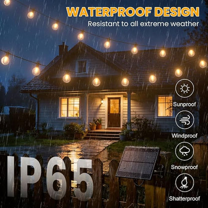 100FT Solar String Lights Outdoor Waterproof IP65 with USB-Charging , Solar Powered LED Patio Lights with 50+2 Shatterproof G40 Globe Bulbs, Hanging Lights for Outside Backyard Garden Bistro Gazebo