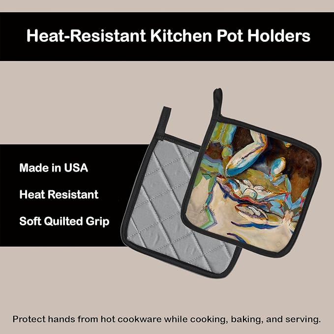Caroline's Treasures JMK1257PTHD Three Big Claw Crab Pair of Pot Holders Kitchen Heat Resistant Pot Holders Sets Oven Hot Pads for Cooking Baking BBQ, 7 1/2 x 7 1/2