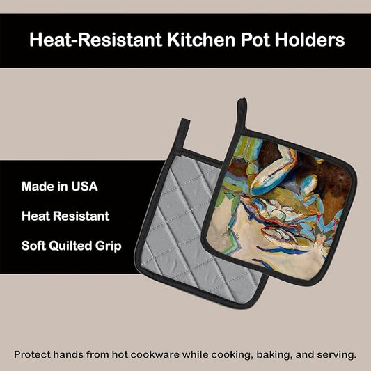 Caroline's Treasures JMK1257PTHD Three Big Claw Crab Pair of Pot Holders Kitchen Heat Resistant Pot Holders Sets Oven Hot Pads for Cooking Baking BBQ, 7 1/2 x 7 1/2