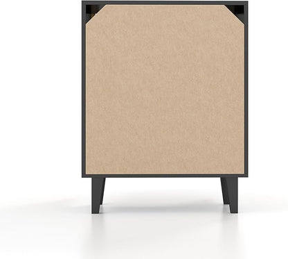 Panana Buffet Cabinet Sideboard with Rattan Decorated Doors Kitchen Storage Cupboard Accent Cabinet (Black)