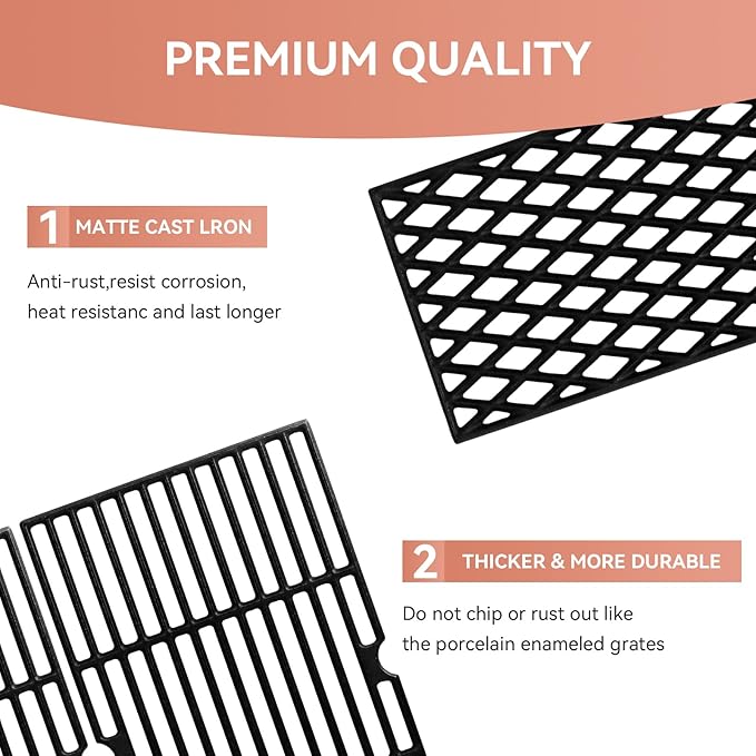 DGH450CRP Cooking Grates for Dyna-Glo Gril, Fits DGH450CRP-D DGH474CRP DGH485CRP DGF493BNP DGB495SDP-D DGB494SPB DGB463CNP DGH451CRP DGH483CRP 4 Burner Gas Grills, Cast Iron Replacement Grill Grates