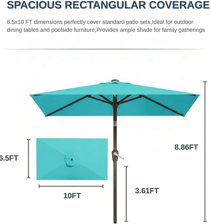 6.5x10FT Patio Umbrella, Outdoor Umbrella with Push Button Tilt and Crank, 8 Sturdy Ribs, UV Protection & Waterproof Market Umbrella for Pool, Backyard, Beach,Deck (Peacock Blue)