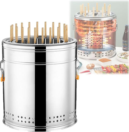 Portable Smokeless Barbecue Charcoal Barrel Grill, Grill Smoker Barrel, Stainless Steel Charcoal Smoker Grill,for Camping Picnics Parties Beaches(Single,Medium)