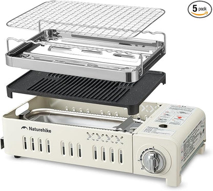 Naturehike Butane Grill Stove Outdoor Camping Stove Portable with Detachable 4-Piece Cookware Set with Carrying Bag for Picnic Backpacking and Tailgating
