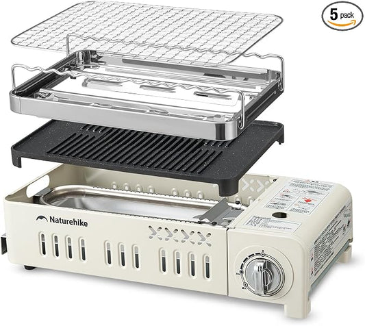 Naturehike Butane Grill Stove Outdoor Camping Stove Portable with Detachable 4-Piece Cookware Set with Carrying Bag for Picnic Backpacking and Tailgating