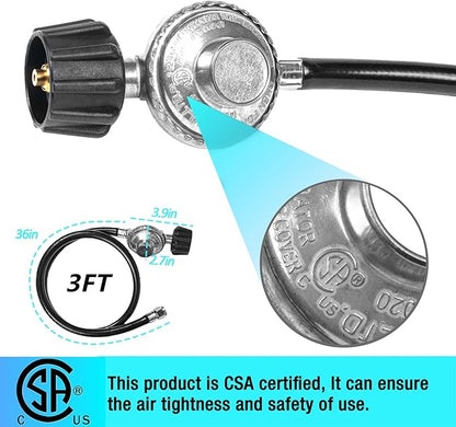 Gas Grill Regulator and Hose,Propane Hose with Regulator Replacement for Weber, Blackstone, Nexgrill, Fire Pit, Most LP Gas Grills (3ft)