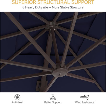 9x12 FT Patio Umbrella, Large Cantilever Rectangular Double Top Heavy Duty Offset Umbrellas with 360° Rotation, Outdoor shade for Garden Deck Pool, Navy