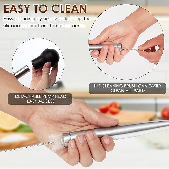 2 Pack Stainless Steel Turkey Baster Syringe for Cooking, Large Meat Injector with 4 Needles & 2 Brushes, Silicone Bulb Baster for BBQ Thanksgiving Kitchen, Dishwasher Safe