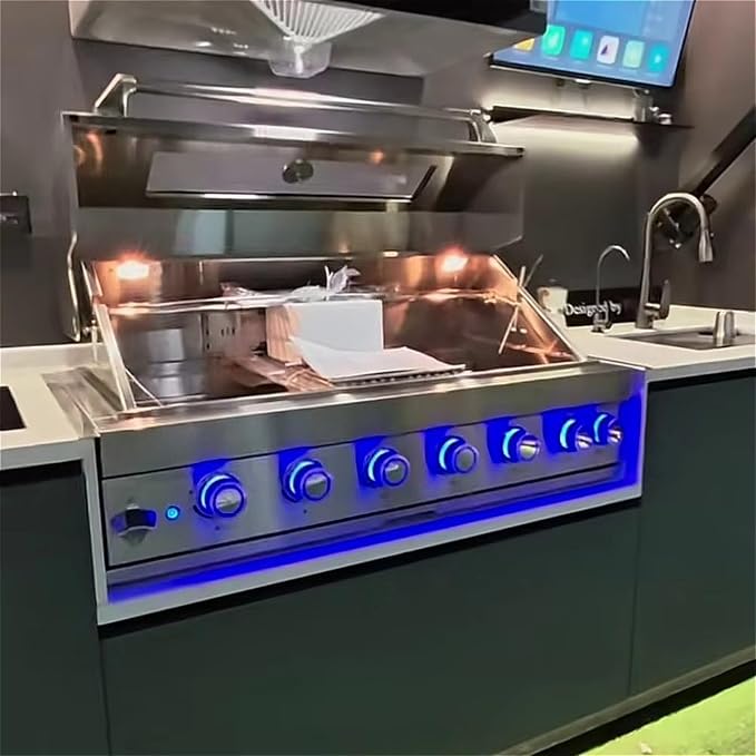 Modular Outdoor Kitchen Island with Grill, Refrigerator & Sink, BBQ Station with Prep Counter, Storage Drawers & Side Burner – Modular Outdoor Kitchen Pod for Small Patio, Balcony, Courtyard