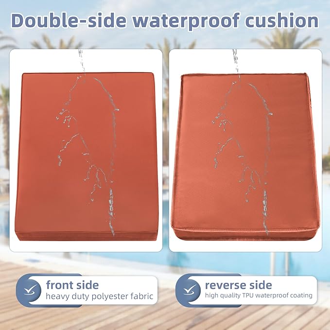 Favoyard Chaise Lounge Cushions Outdoor 72 x 21 x3 Inch Waterproof & 3-Year Fade Resistant Outdoor Lounge Chair Cushions with Removable Cover, Ties and Hidden Zipper for Patio Pool Lounge Chairs