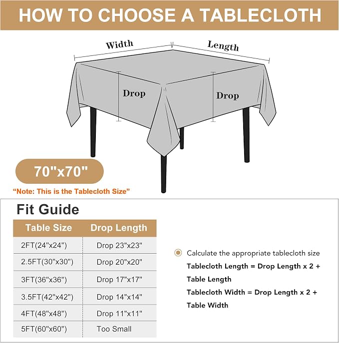 sancua Square Tablecloth - 70 x 70 Inch - Water Resistant Spill Proof Washable Polyester Table Cloth, Decorative Fabric Table Cover for Dining Tables, Buffet Parties and Camping, Beige