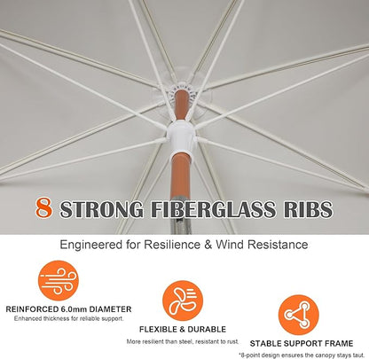 Blissun 6.5ft Patio Umbrella with Push Button Tilt & Height Adjustable, UV50+ Sun Protection with Sturdy Fiberglass Ribs & Iron Pole, Market Umbrella for Outdoor Table Garden Backyard Beach