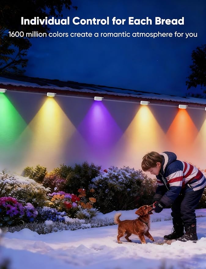 APPECK RGBW Permanent Outdoor Lights 300ft, 40ML, with 216 LED Bulbs, White | IP67 Waterproof, 111 Scene Modes, 2700K Warm White, Music Sync, Individual Control, Eave Lights Compatible with Alexa