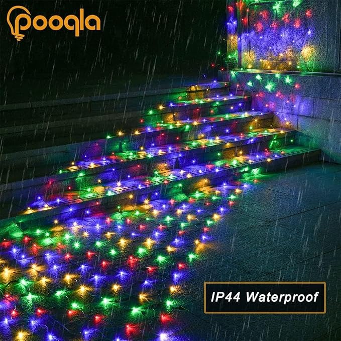 Pooqla Colorful Net Lights, 21x 5ft Christmas Lights Outdoor Clear Wire | 360 LED Large Net Mesh Lights Plug in, 8 Modes Waterproof Connectable Bushes Lights for Christmas Hedge Yard Decor