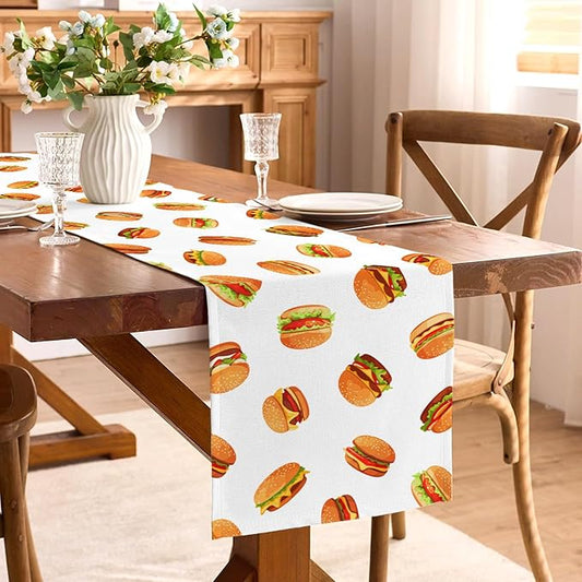 Hamburger Table Runner Burgers Themed Birthday Party Decoration Fast Food BBQ Dining Room Home Kitchen Table Decor