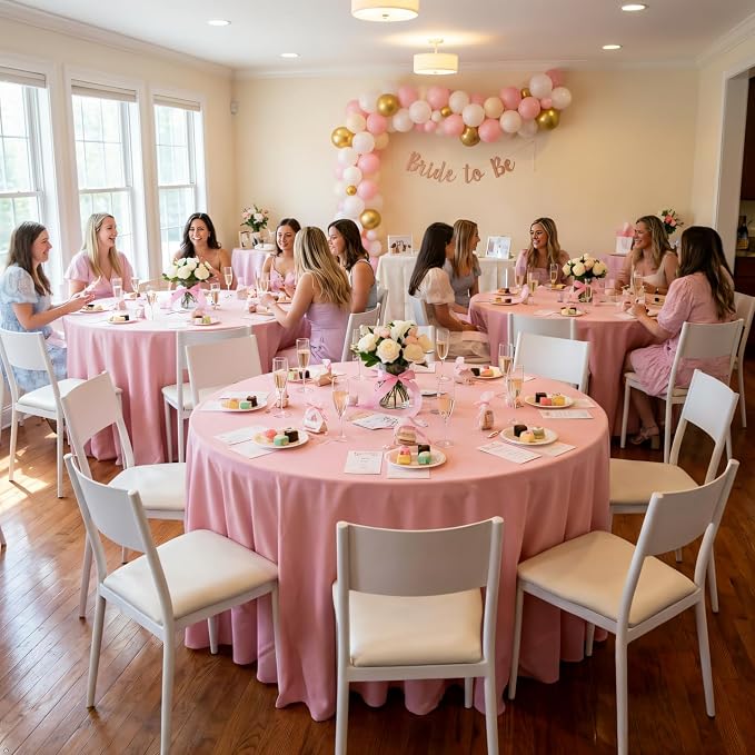 8 Pack Pink Round Tablecloth 120 Inch | For 4Ft-7Ft Round Table, Wrinkle Resistant Table Cloth, Washable Polyester Fabric, For Wedding Party Banquet Buffet Camping