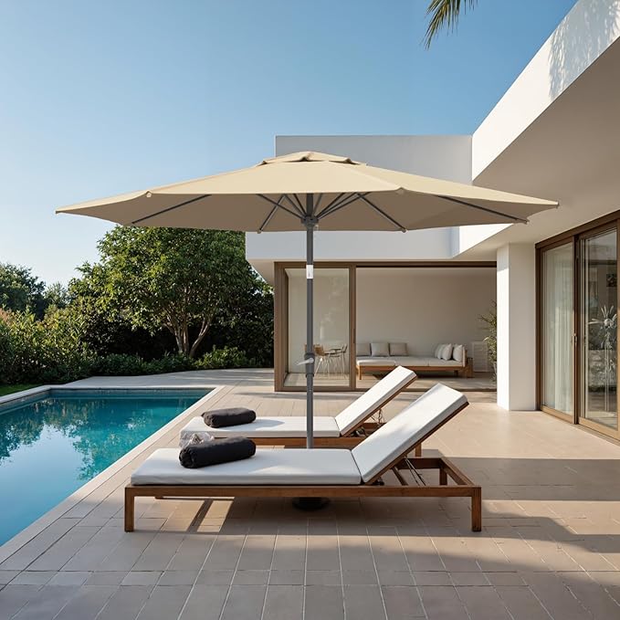 Sannwsg Patio Umbrellas, Pool Umbrella with 8 Sturdy Ribs, Outdoor Umbrella with Push Button Tilt/Crank, Deck Umbrellas, Market Umbrela Table for Backyard, Deck, Garden, Pool