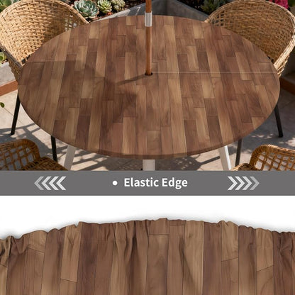 Outdoor Tablecloth with Umbrella Hole and Zipper Fits 61-65" Tables | Waterproof Round Fitted Tablecloth with Elastic Edge, Wipeable Outdoor Table Cover for Patio, Garden, Picnic