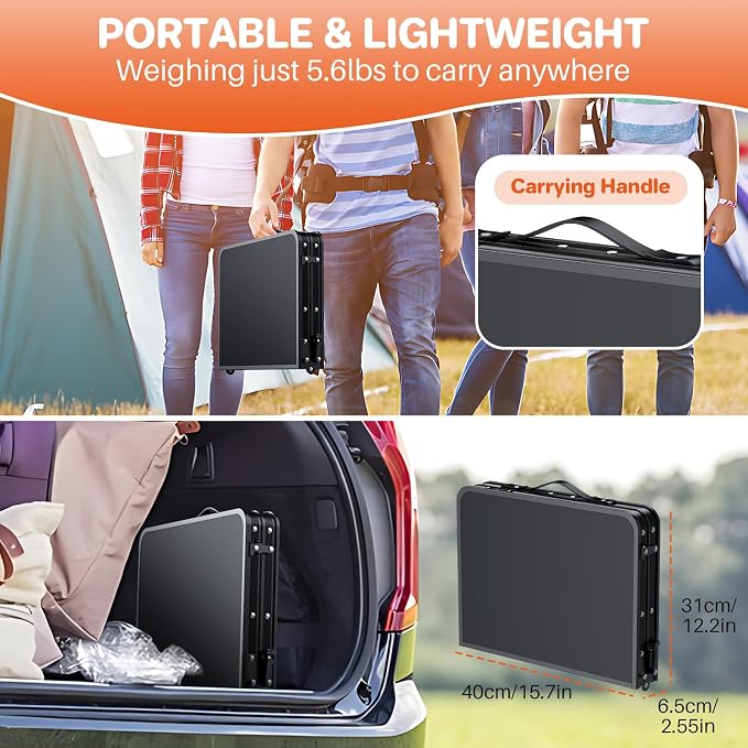FUNYKICH 2ft Aluminum Folding Camping Table, 3 Height Adjustable Max 29.4" | 23.6''x15.7'' Tabletop, Ultralight Portable Design with Carry Handle for Car Travel, Camping, Backyard, Beach & Picnic, Balck