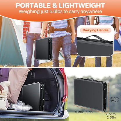 FUNYKICH 2ft Aluminum Folding Camping Table, 3 Height Adjustable Max 29.4" | 23.6''x15.7'' Tabletop, Ultralight Portable Design with Carry Handle for Car Travel, Camping, Backyard, Beach & Picnic, Balck