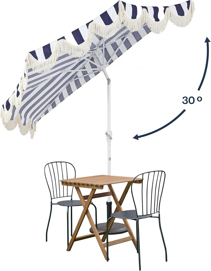 JONATHAN Y Beverly 9 ft. Striped Half Umbrella, Navy/White | Coastal Scalloped Fringe, Crank Lift, 30 Degree Manual Tilt, UV 50 Fabric Canopy, Aluminum Frame, Space Saving Design