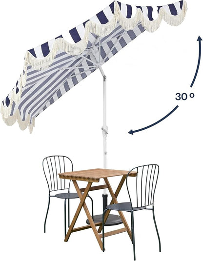 JONATHAN Y Beverly 9 ft. Striped Half Umbrella, Navy/White | Coastal Scalloped Fringe, Crank Lift, 30 Degree Manual Tilt, UV 50 Fabric Canopy, Aluminum Frame, Space Saving Design