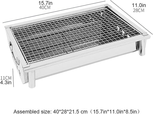 Charcoal Grill Small Stainless Steel BBQ Grill Camping Table Top Grill Portable Foldable Charcoal Grill for Outdoor Camping Cooking, 15.7 x 11.0 x 4.3 Inch Camping Grill